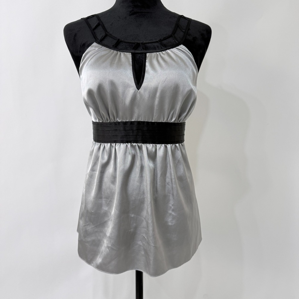 Twenty One Y2K Satin Babydoll‎ Top Small Silver Black Coquette Snatched Waist